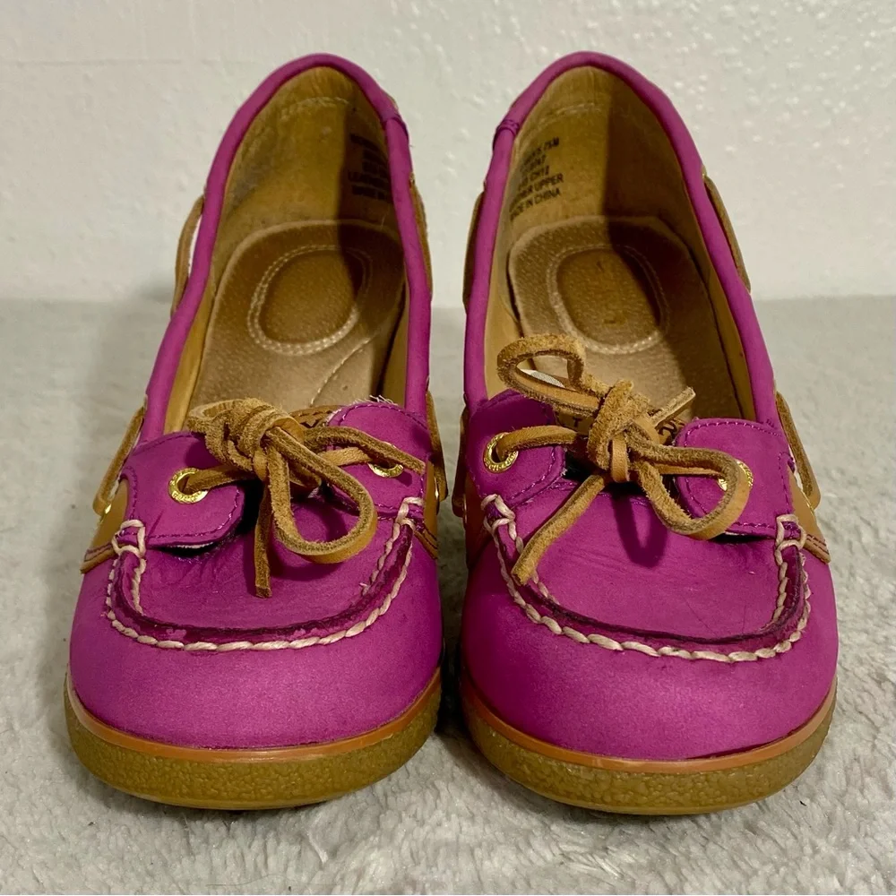 Sperry Top-Sider Goldfish Pink Tan Plaid Wedges Women’s Size 7.5M